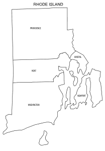 Free printable Rhode Island map with county lines, state, outline, printable, shape, template, download.
