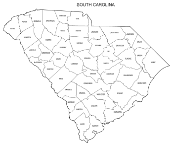 Free printable South Carolina map with county lines, state, outline, printable, shape, template, download.