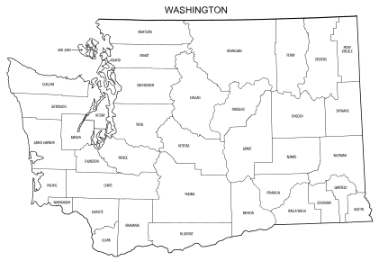 Free printable Washington map with county lines, state, outline, printable, shape, template, download.