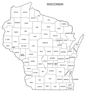 Free printable Wisconsin map with county lines, state, outline, printable, shape, template, download.