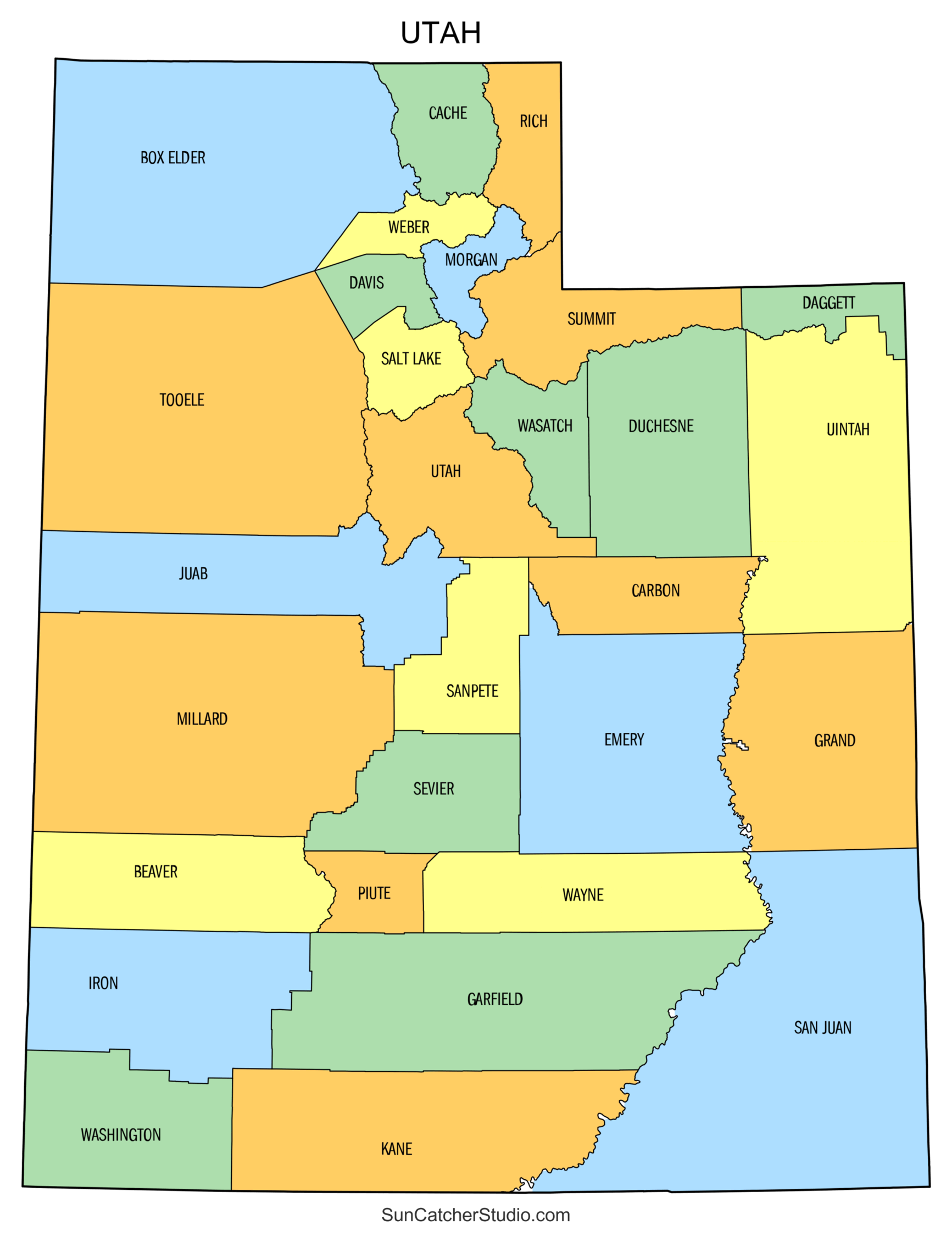 Utah County Map (Printable State Map with County Lines) – DIY Projects ...