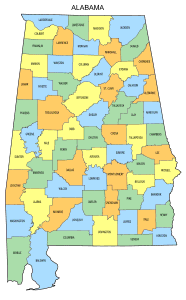 Free Alabama county map, state, printable, outline, county lines, shape, template, download.