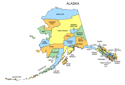 Free Alaska county map, state, printable, outline, county lines, shape, template, download.
