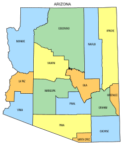 Free Arizona county map, state, printable, outline, county lines, shape, template, download.
