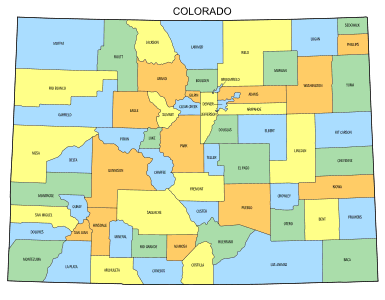 Free Colorado county map, state, printable, outline, county lines, shape, template, download.