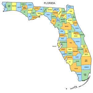Free Florida county map, state, printable, outline, county lines, shape, template, download.
