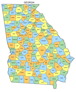 Free Georgia county map, state, printable, outline, county lines, shape, template, download.