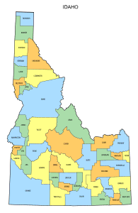 Free Idaho county map, state, printable, outline, county lines, shape, template, download.