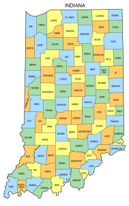 Free Indiana county map, state, printable, outline, county lines, shape, template, download.