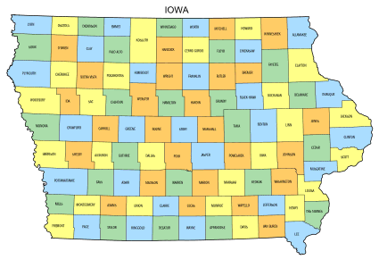 Free Iowa county map, state, printable, outline, county lines, shape, template, download.