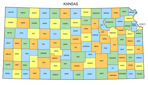 Free Kansas county map, state, printable, outline, county lines, shape, template, download.
