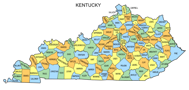 Free Kentucky county map, state, printable, outline, county lines, shape, template, download.