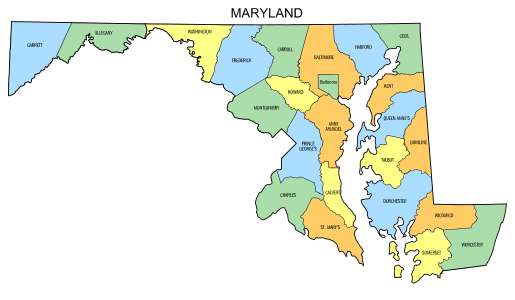 Free Maryland county map, state, printable, outline, county lines, shape, template, download.