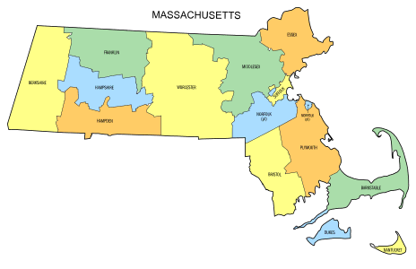 Free Massachusetts county map, state, printable, outline, county lines, shape, template, download.