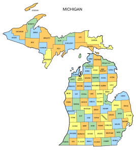 Free Michigan county map, state, printable, outline, county lines, shape, template, download.