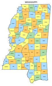 Free Mississippi county map, state, printable, outline, county lines, shape, template, download.