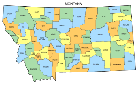 Free Montana county map, state, printable, outline, county lines, shape, template, download.