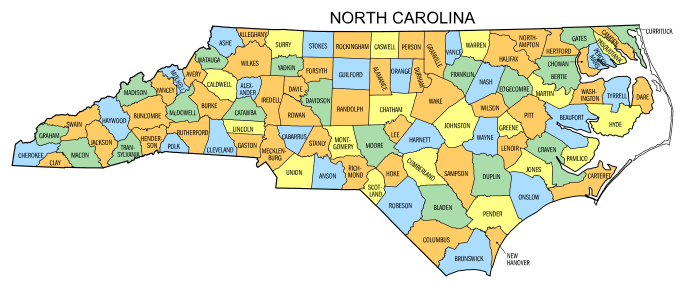 North Carolina County Map (Printable State Map with County Lines) – DIY ...