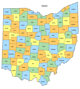 Free Ohio county map, state, printable, outline, county lines, shape, template, download.