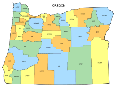 Free Oregon county map, state, printable, outline, county lines, shape, template, download.