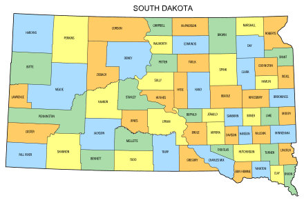 Free South Dakota county map, state, printable, outline, county lines, shape, template, download.