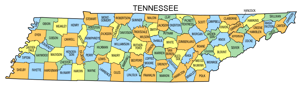 Free Tennessee county map, state, printable, outline, county lines, shape, template, download.