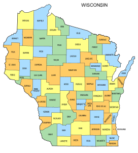 Free Wisconsin county map, state, printable, outline, county lines, shape, template, download.