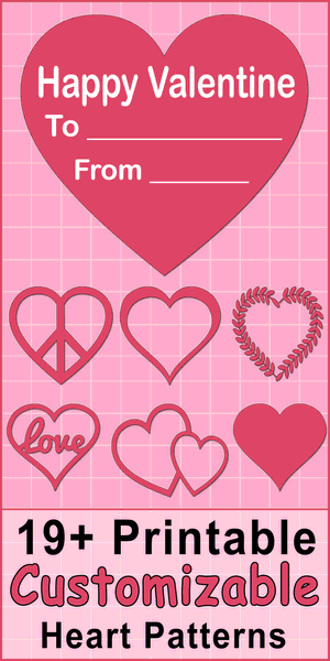 Free DIY Heart Patterns (Valentine's Day Clip art).  Use these printable love patterns and stencils to create custom or personal decorations, crafts, coloring pages, and SVG cutting files.
