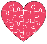 Heart puzzle pieces clipart. Free, printable, Valentine’s Day, heart, Valentine, pattern, stencil, template, vector, svg, print, download, clipart, design.
