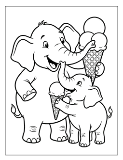 11. Two elephants eating ice cream coloring page. Elephant coloring page, elephant coloring sheets, color, coloring page, coloring, page, sheet, elephant, printable, free, book, pictures to color, easy, children, adult, print, download, pdf.