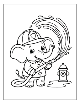 3. Elephant with a fire hose picture to color. Elephant coloring page, elephant coloring sheets, color, coloring page, coloring, page, sheet, elephant, printable, free, book, pictures to color, easy, children, adult, print, download, pdf.