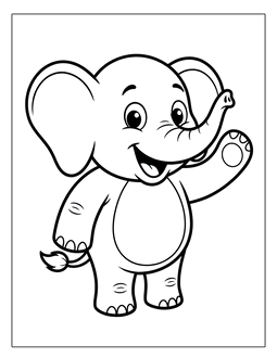 4. Elephant waving coloring sheet. Elephant coloring page, elephant coloring sheets, color, coloring page, coloring, page, sheet, elephant, printable, free, book, pictures to color, easy, children, adult, print, download, pdf.