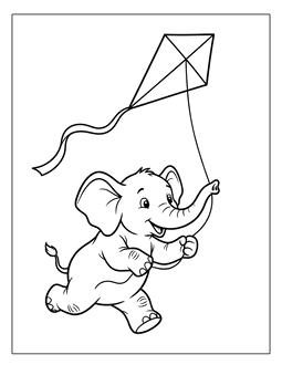 9. Elephant flying a kite coloring sheet. Elephant coloring page, elephant coloring sheets, color, coloring page, coloring, page, sheet, elephant, printable, free, book, pictures to color, easy, children, adult, print, download, pdf.