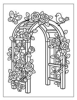 13. Flowers on a trellis coloring page. Flowers coloring page, flowers coloring sheet, color, coloring page, flowers, printable, free, book, pictures to color, print, download, pdf.