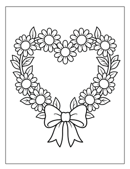 14. Flowers in the shape of a heart. Flowers coloring page, flowers coloring sheet, color, coloring page, flowers, printable, free, book, pictures to color, print, download, pdf.