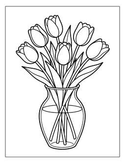 4. Flowers in a vase coloring sheet. Flowers coloring page, flowers coloring sheet, color, coloring page, flowers, printable, free, book, pictures to color, print, download, pdf.