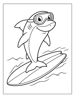 14. Simple shark surfing picture to color. Shark coloring page, shark coloring sheets, color, coloring page, shark, printable, free, book, pictures to color, easy, children, adult, print, download, pdf.