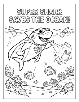 19. Shark saving the ocean coloring sheet. Shark coloring page, shark coloring sheets, color, coloring page, shark, printable, free, book, pictures to color, easy, children, adult, print, download, pdf.
