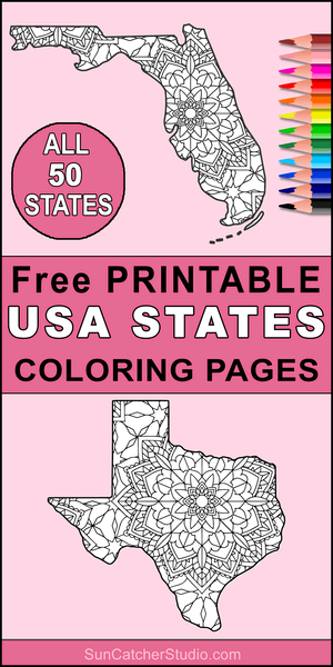 USA, states, coloring page, coloring sheet, mandala, free, printable, DIY, pattern, color, book, pictures to color, children, kids, adult, print, download, pdf.