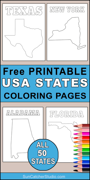 USA, states, coloring page, coloring sheet, outlines, free, printable, DIY, pattern, color, book, pictures to color, children, kids, adult, print, download, pdf.