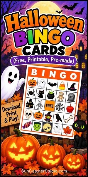 Free printable Halloween bingo cards for kids with Halloween pictures and words. Fun classroom, preschool, elementary school, family, and Halloween party game with PDF and PNG downloads.