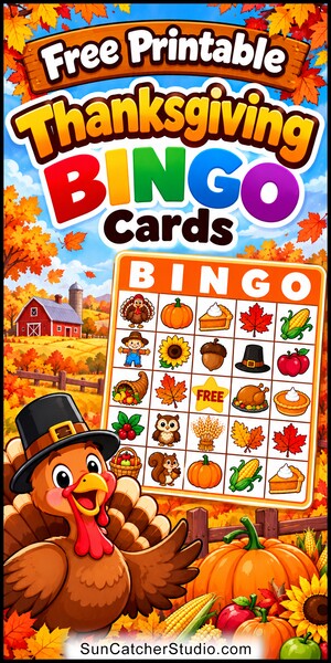 Free printable Thanksgiving Bingo Cards for kids with colorful cartoon Thanksgiving pictures and words, perfect for classrooms, preschool, school parties, family games, and holiday activities. DIY. PDF and PNG downloads.