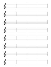 10. Staff paper. Treble clef with bars. (8 staffs) free, printable, staff paper, music, pdf, png, piano, guitar, print, download, sheet, templates.