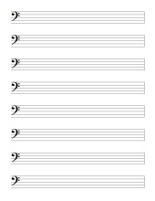 4. Blank sheet music. Bass clef (8 staves). free, printable, staff paper, music, pdf, png, piano, guitar, print, download, sheet, templates.