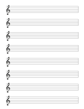 2. Blank staff paper. Treble clef (8 staffs). free, printable, staff paper, music, pdf, png, piano, guitar, print, download, sheet, templates.