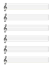 1. Blank sheet music. Treble clef (6 staffs). free, printable, staff paper, music, pdf, png, piano, guitar, print, download, sheet, templates.
