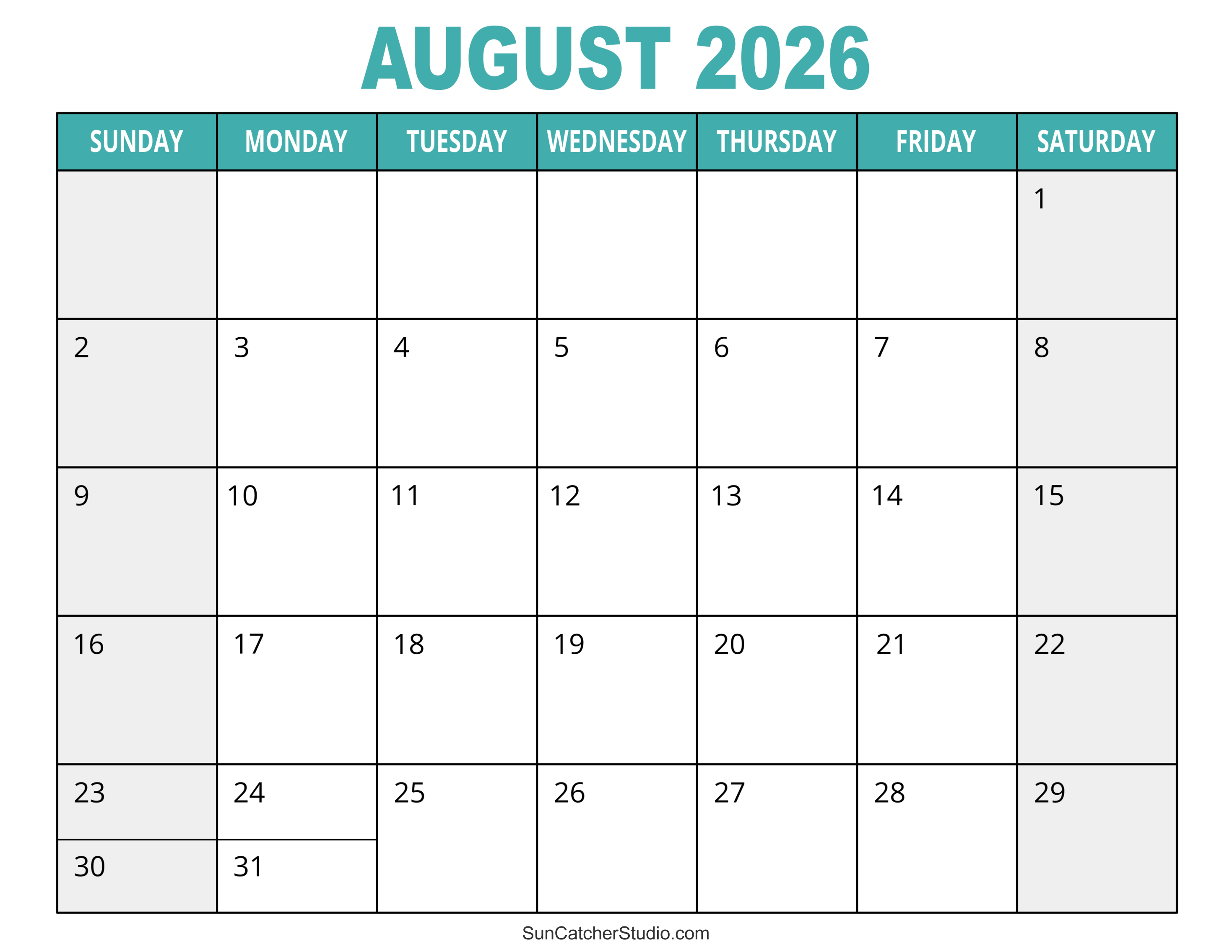 August 2026 Calendar Free Printable Free Printables Lettering SVG 