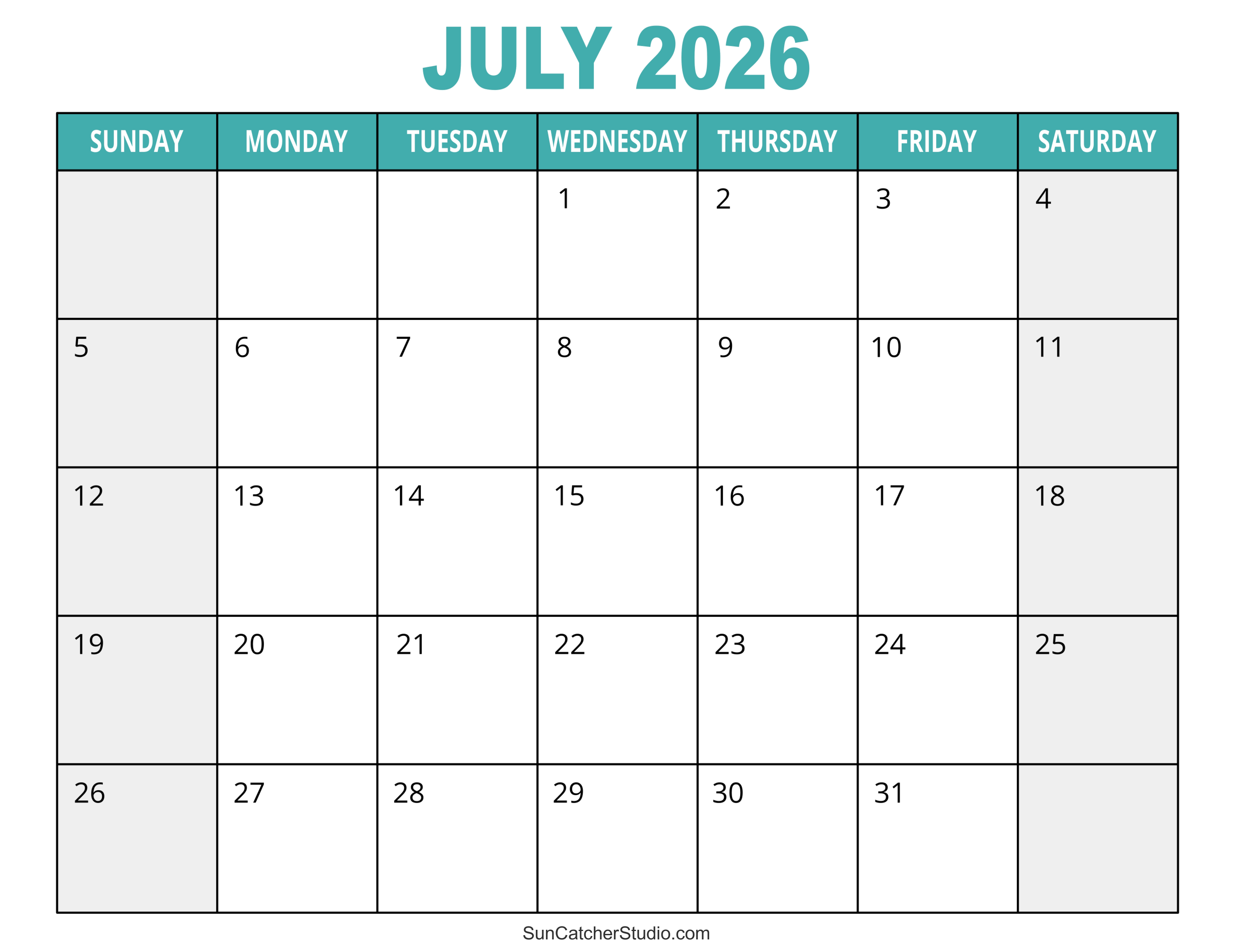 July 2026 Calendar Free Printable Free Printables Lettering SVG 