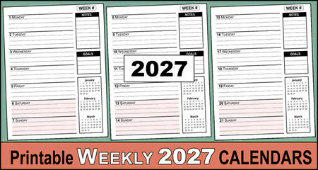 Free Printable 2027 Weekly Calendars for Easy Planning