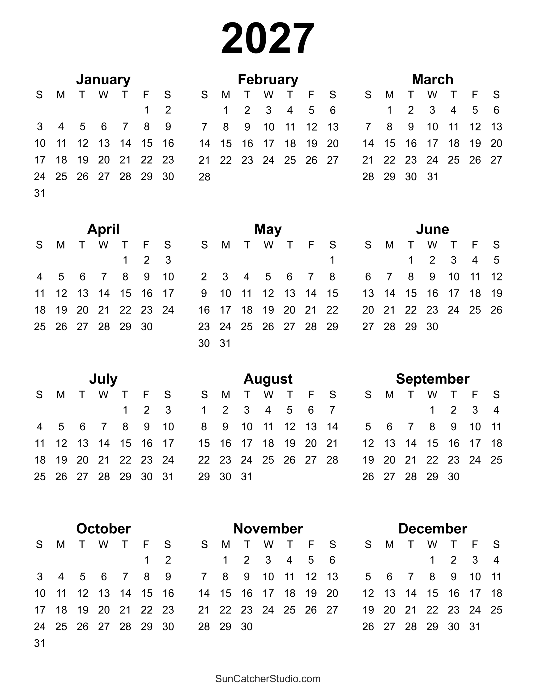 2027 Calendar Printable